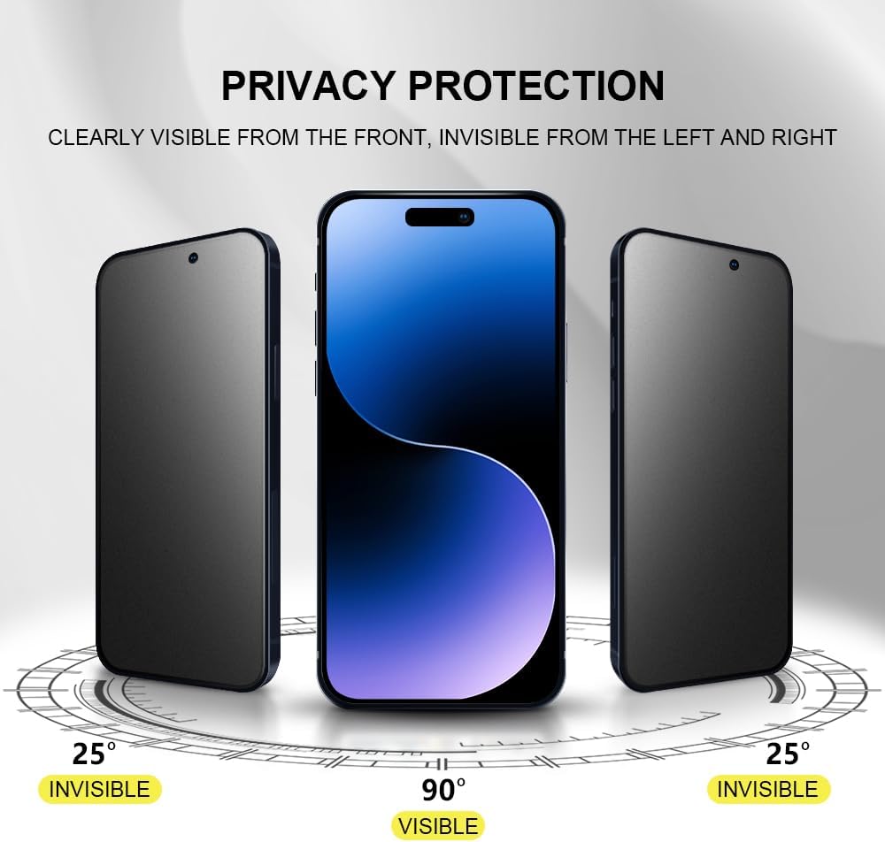 Protector de pantalla de privacidad mate para iPhone 15 Pro Max de 6.7 pulgadas con protector de lente de cámara, cobertura completa, antirreflejos,