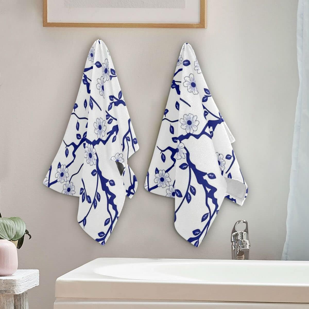 Giwawa Juego de 2 toallas de mano de estilo chino azul y blanco para baño, cocina, absorbente, suave, toallas de baño para el hogar, 28 x 14 pulgadas