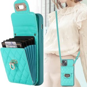 KUDEX Funda cruzada para iPhone 14, funda protectora de cuero de lujo con correa de cordón extraíble, tarjetero con soporte para tarjeta de crédito KUDEX Funda cruzada para iPhone 14, funda protectora de cuero de lujo con correa de cordón extraíble, tarjetero con soporte para tarjeta de crédito