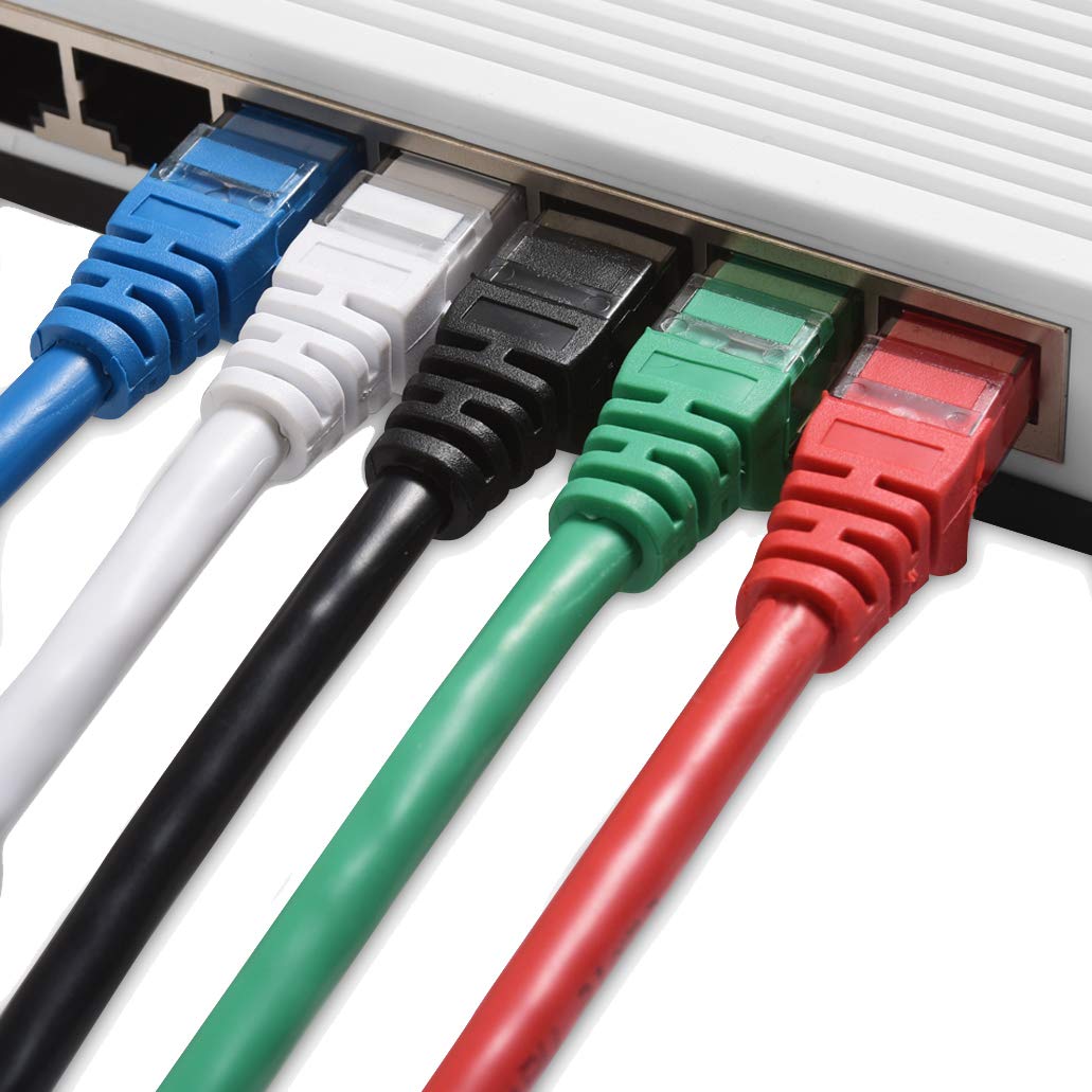 Cable Matters combo de 5 colores, cable de conexión Ethernet sin enganches Cat6, negro, azul, blanco, rojo y verde, Negro