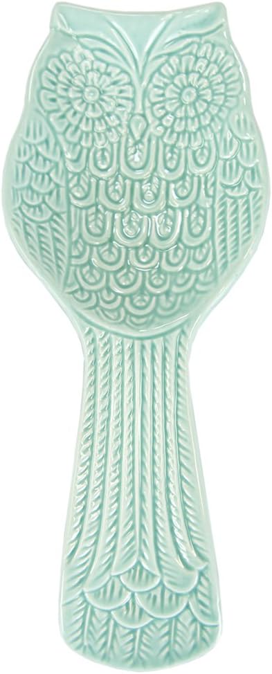 Home Basics Cuchara de cerámica con búho tropical muy duradero, color azul
