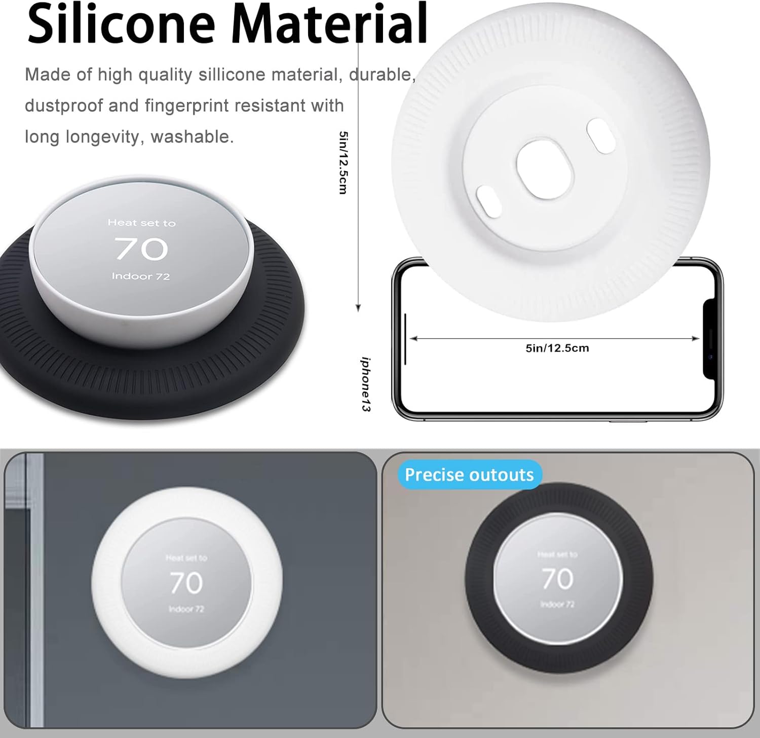 Miimall Compatible con el kit de ajuste de termostato Google Nest, cubierta de placa de pared de termostato de silicona para huellas dactilares,