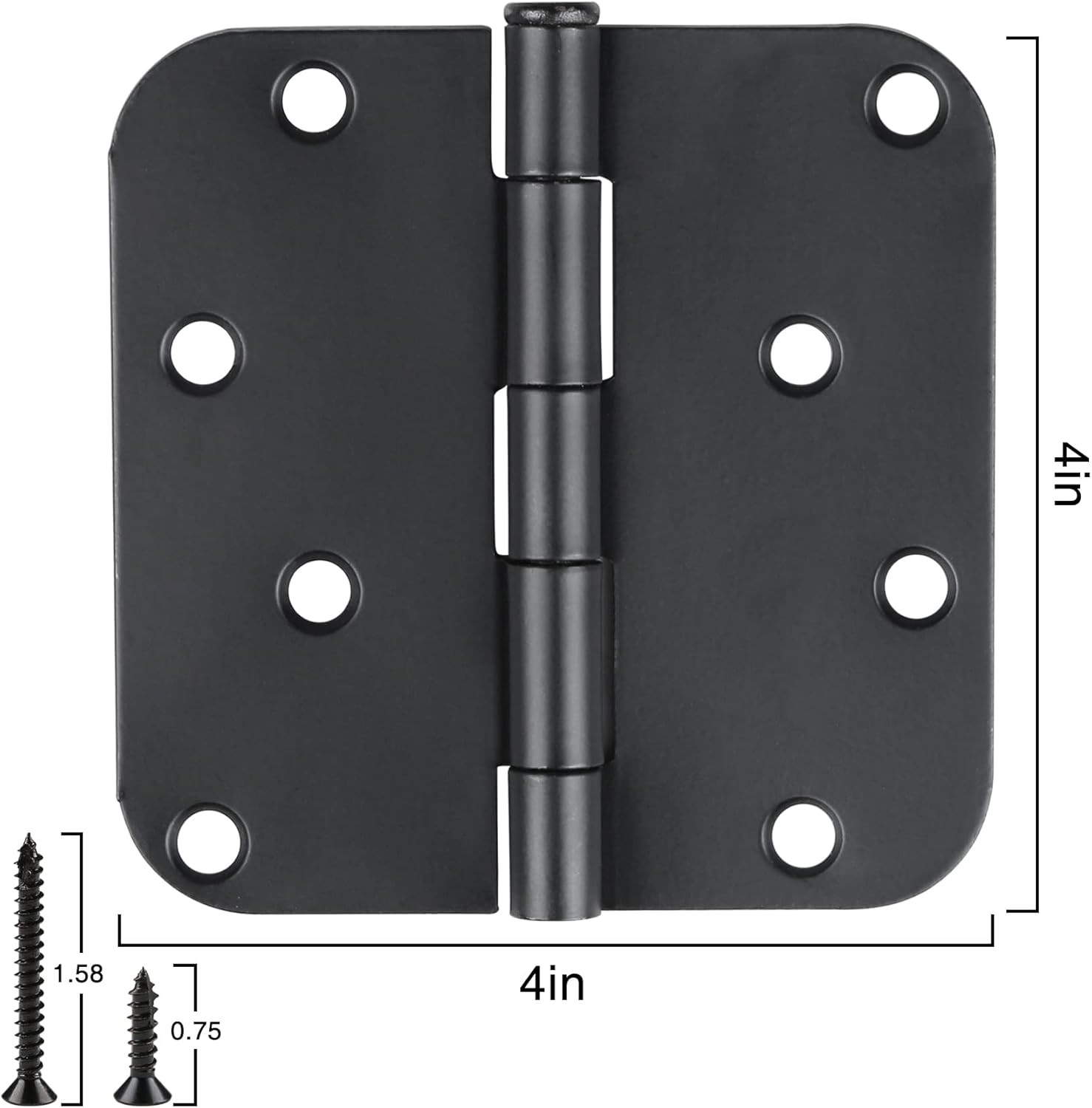 Paquete de 12 bisagras negras para puertas exteriores de 4 pulgadas, bisagras negras de 4 pulgadas para puertas, bordes redondeados, esquinas de