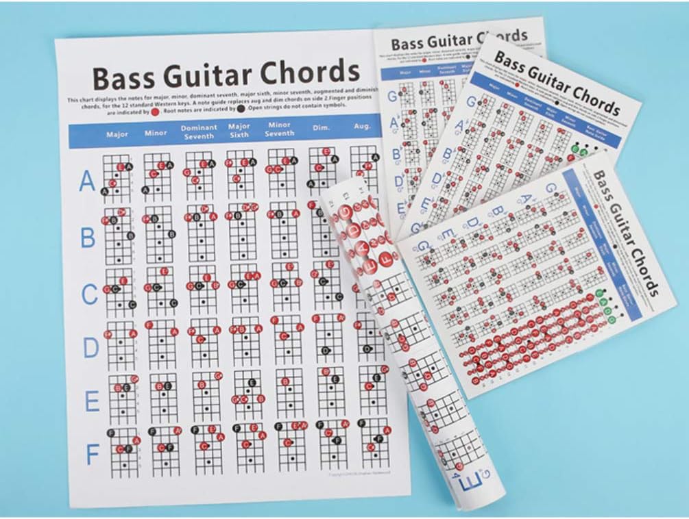 EXCEART Guía de bajos para dedos, gráfico de acordes de bajo, póster de guitarra de 4 cuerdas, diagrama de ejercicio para bajo, instrumento musical,