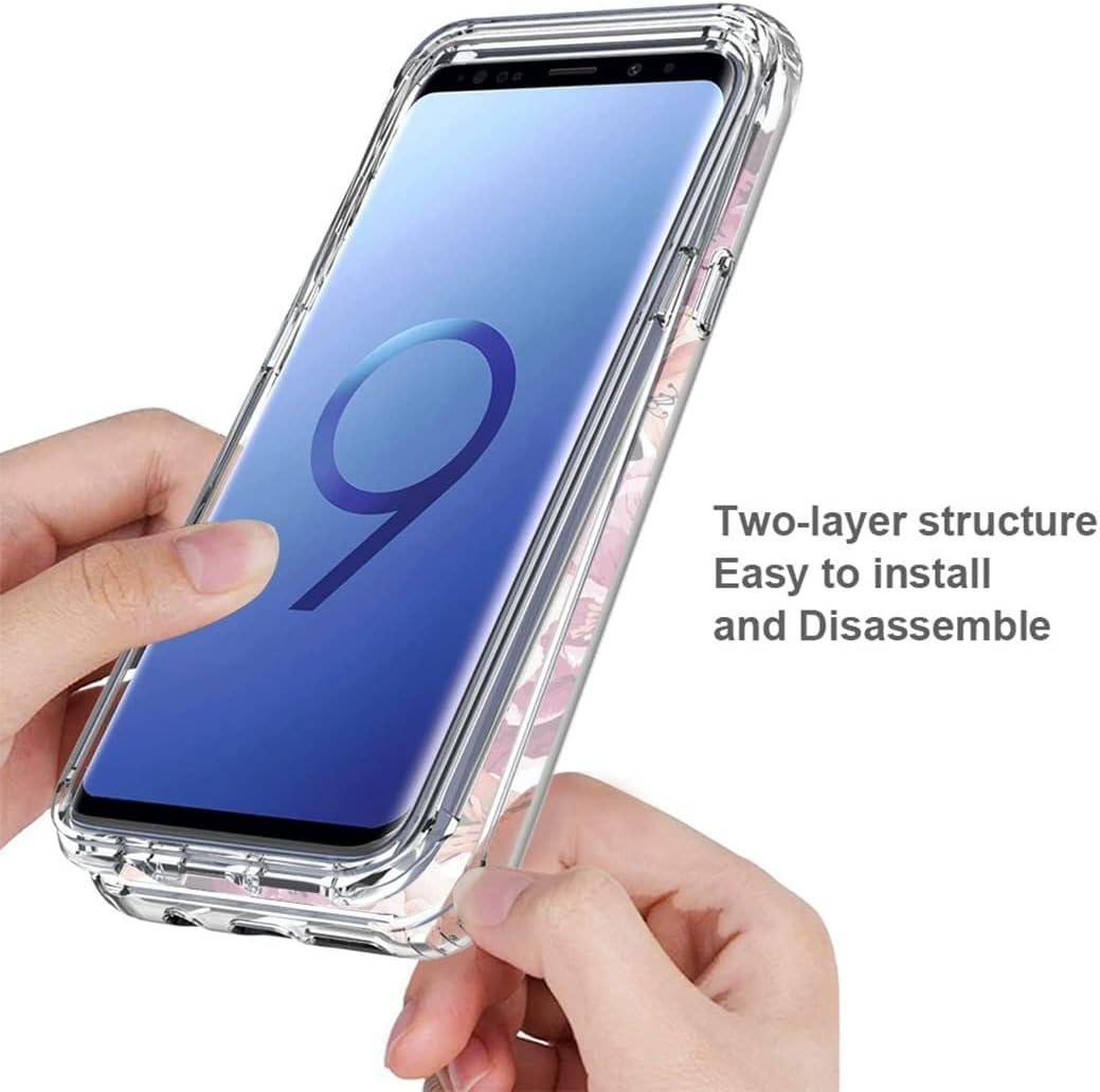 Funda para Galaxy S9, Samsung S9 SM-G960U con protector de pantalla de vidrio templado, cuerpo completo, lindo diseño floral, a prueba de golpes,