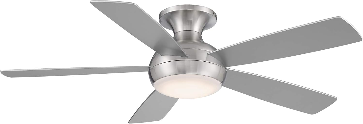 WAC Smart Fans Odyssey – Ventilador de techo empotrado de 5 aspas para interiores y exteriores, de níquel cepillado de 52 pulgadas con kit de luz
