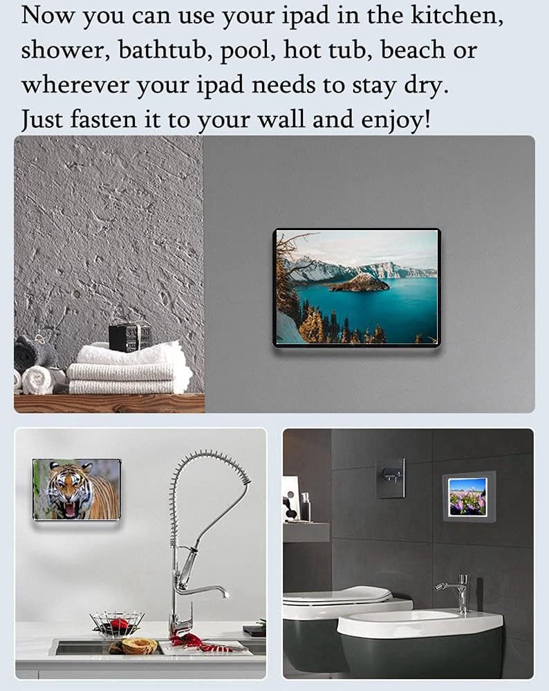 Soporte para iPad de ducha, impermeable, para montaje en pared, estante de montaje para tableta de baño, soporte adhesivo táctil con espejo de