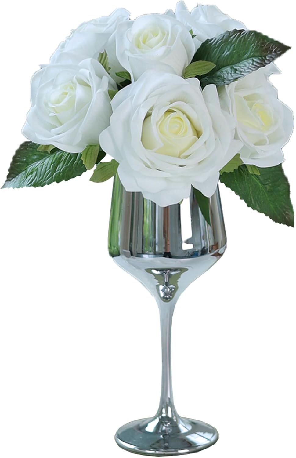 FOTEEWL Flores artificiales de tacto real con jarrón, rosas de seda falsas en jarrón, ramo de arreglos florales de imitación para decoración de mesa