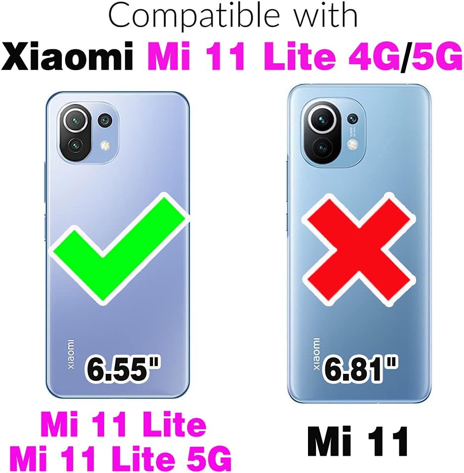 Compatible con Xiaomi Mi 11 Lite 4G5G – Funda tipo cartera y protector de pantalla de vidrio templado, soporte para tarjetas, soporte magnético de