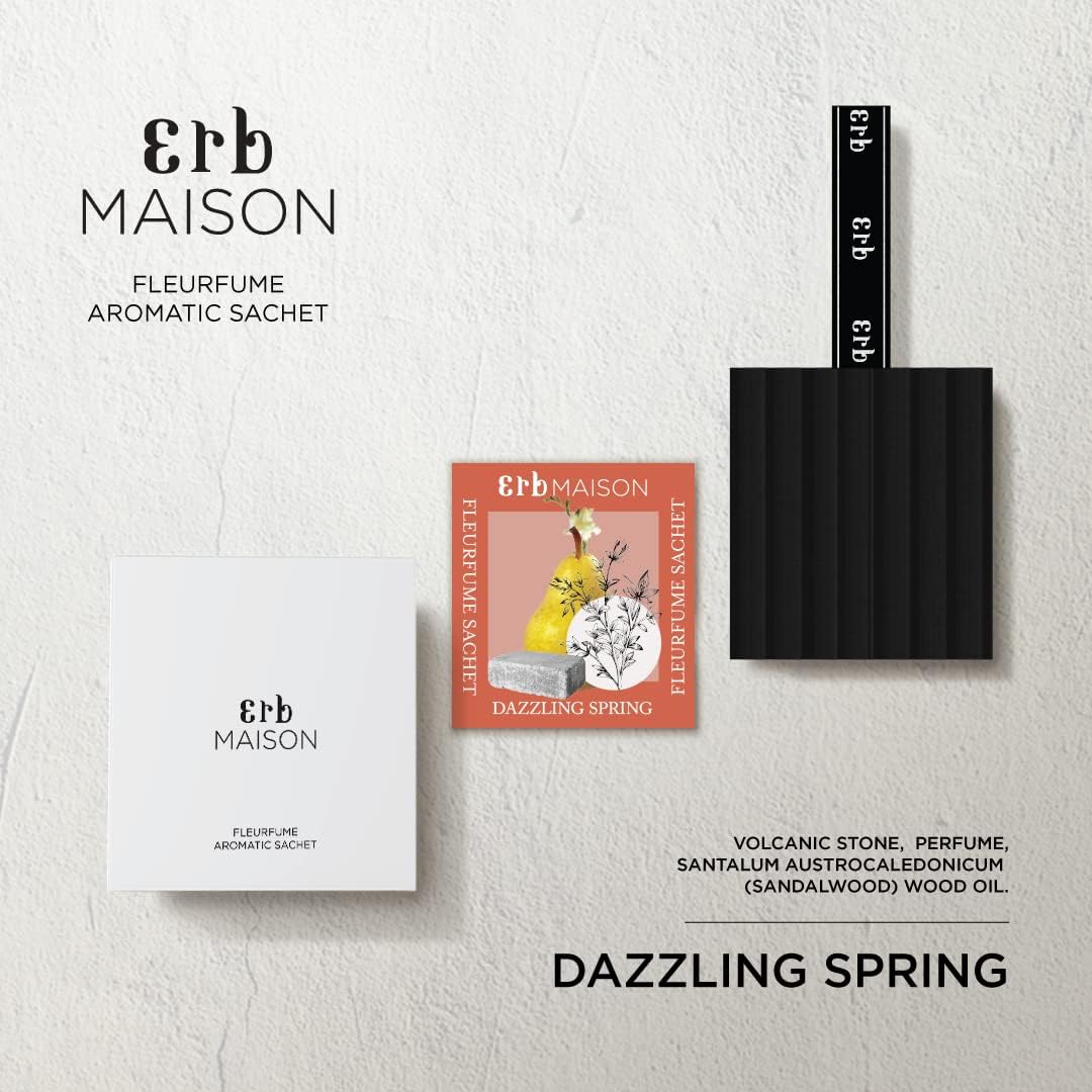 Erb Maison Dazzling Spring Fleurfume – Sachet aromático de 1.41 oz (pera, fresia, aceite de cáscara de pomelo) para armario, coche, armario o cajón