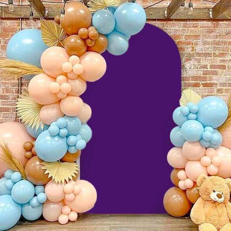 Cubierta de arco de boda morada de 2.6 x 6 pies, tela de elastano, cubierta de soporte de arco superior, cubierta de arco único, tela de telón de