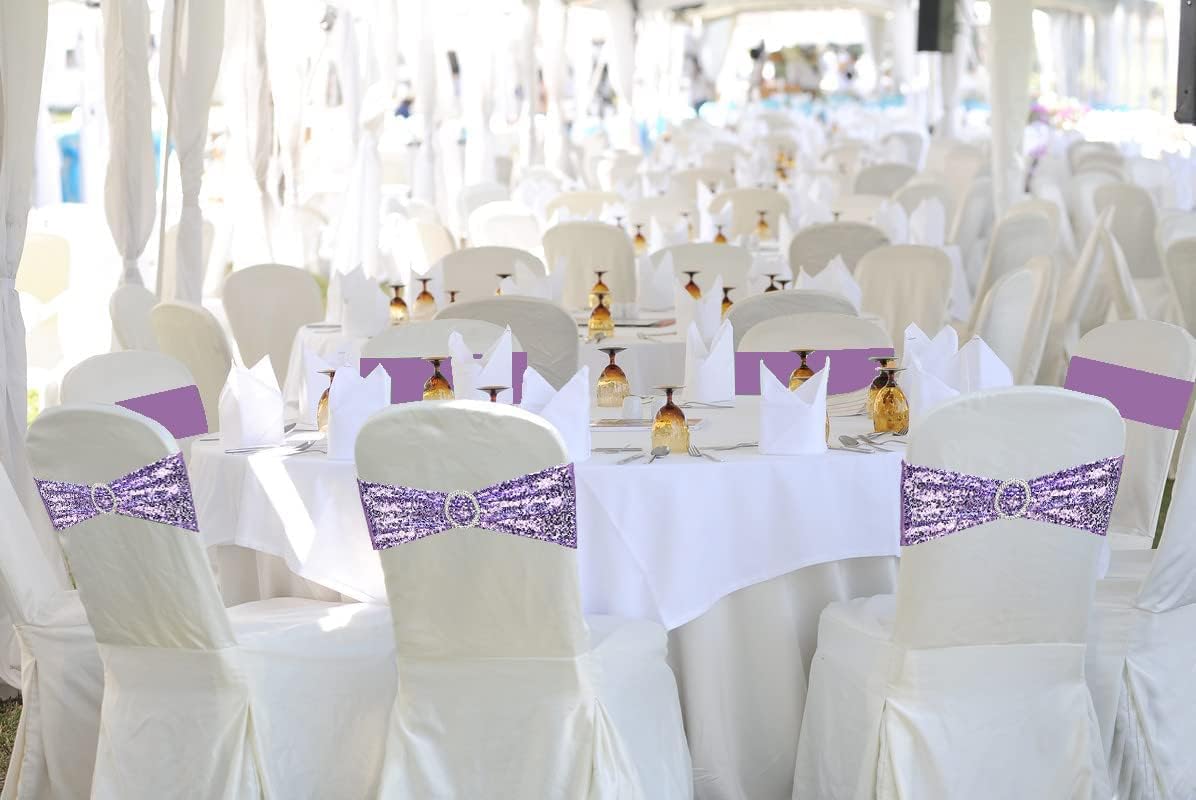 Bandas elásticas de lentejuelas para silla, lazos de poliéster de elastano para fiestas, hoteles, bodas, banquetes, decoración, 6 unidades, lavanda