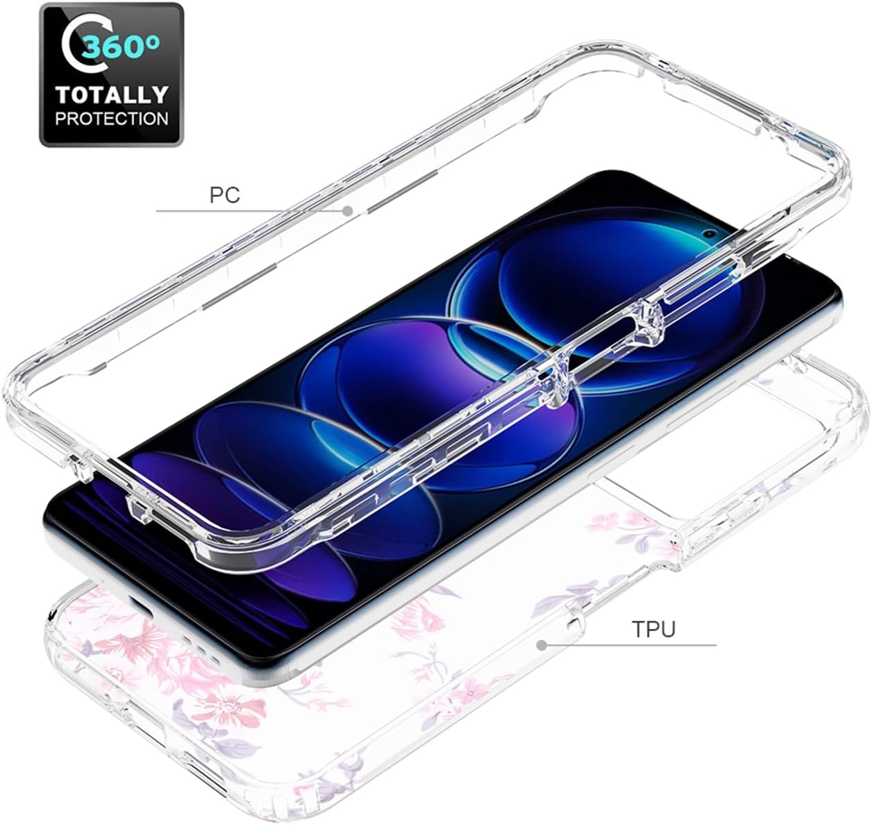 sidande Funda para Redmi Note 12 Pro, Poco X5 Pro 5G 22101320G con protector de pantalla de vidrio templado, cubierta protectora de TPU transparente