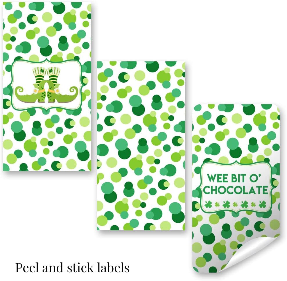 Wee Bit O’ Fun Día de San Patricio, mini envoltorios de calcomanías de chocolate para niños, 45 etiquetas envolventes de 1.4 x 2.6 pulgadas por