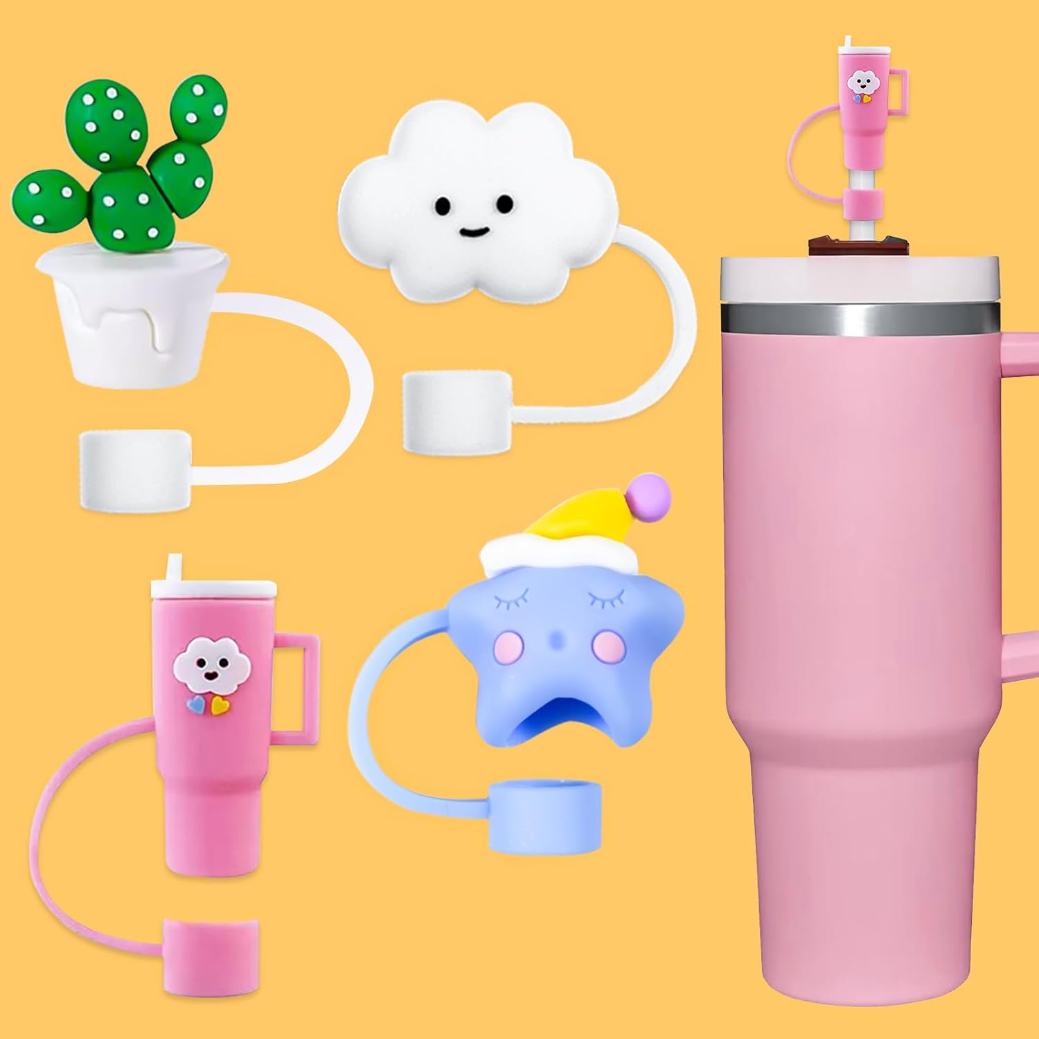 4 fundas de popote para vaso Stanley Cup & Simple Modern de 40 onzas, cubiertas de punta de pajilla, tapas de paja a prueba de polvo, cubierta