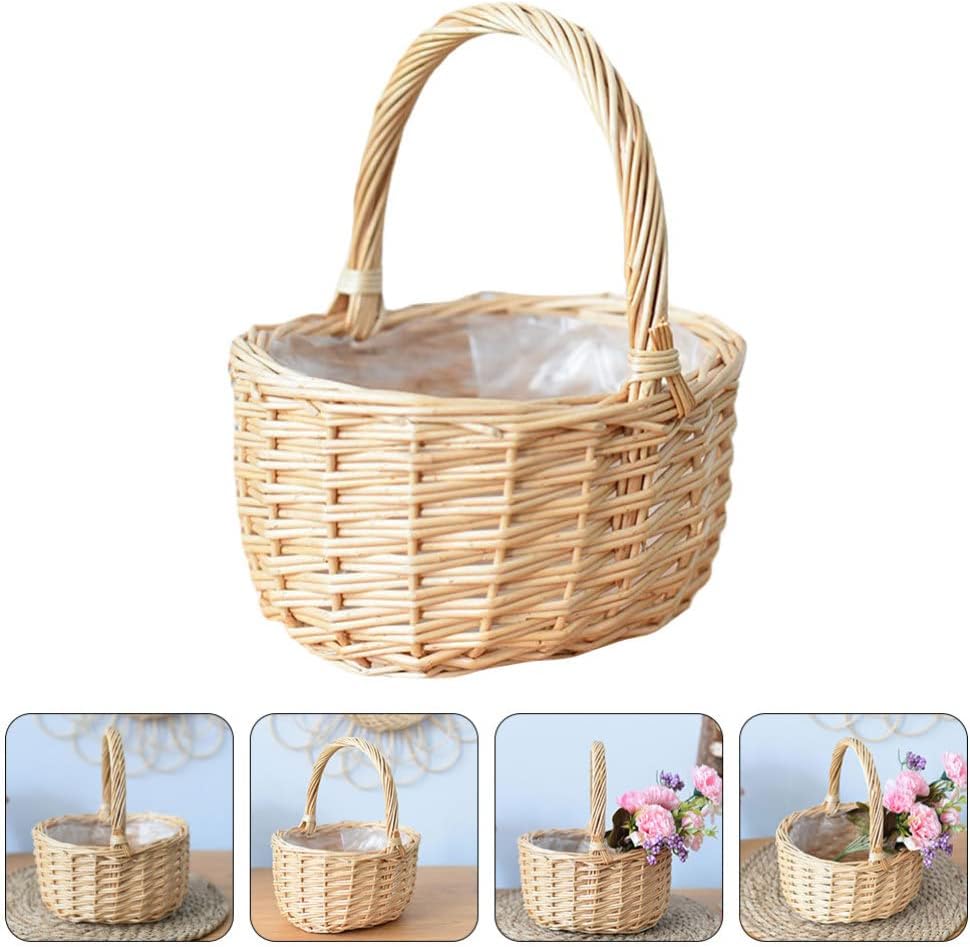Cesta de huevos tejida de Pascua con asas, cestas redondas para servir para boda, para niña, cesta de mimbre, para fiestas, regalos de fiesta, cesta
