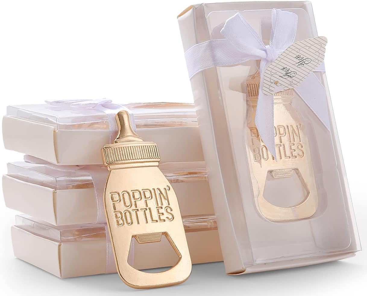 Juego de 18 abridores de botellas para baby shower, recuerdos de decoración de baby shower, abrebotellas con exquisita caja de regalo utilizada para