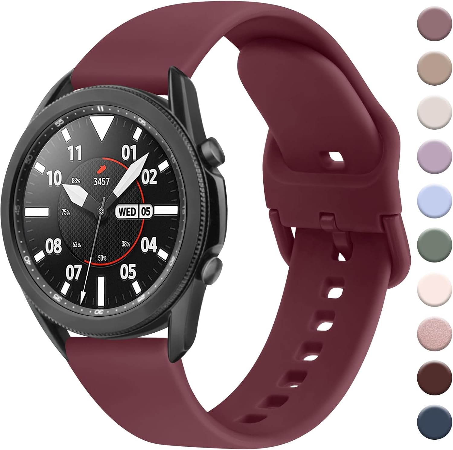 AK Correa compatible con Samsung Galaxy Watch 3 de 1.772 in para mujeres y hombres, correa de silicona suave de 0.866 pulgadas de repuesto para