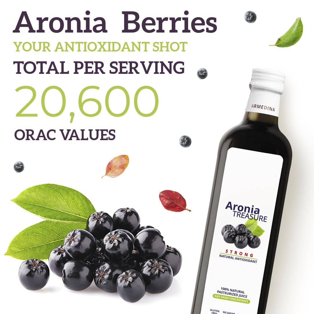 2 Aronia Treasure Jugo de bayas 100% de Aronia (Chokeberry) suministro de 1 mes, 1 disparo por día. Di sí a reovery, energía y protección