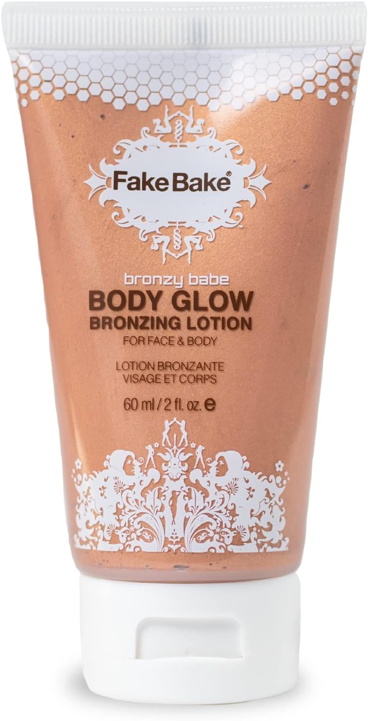 Fake Bake Bronzy Babe Body Glow – Loción hidratante teñida para rostro y cuerpo, iluminador, maquillaje e hidratación para el cuidado de la piel,