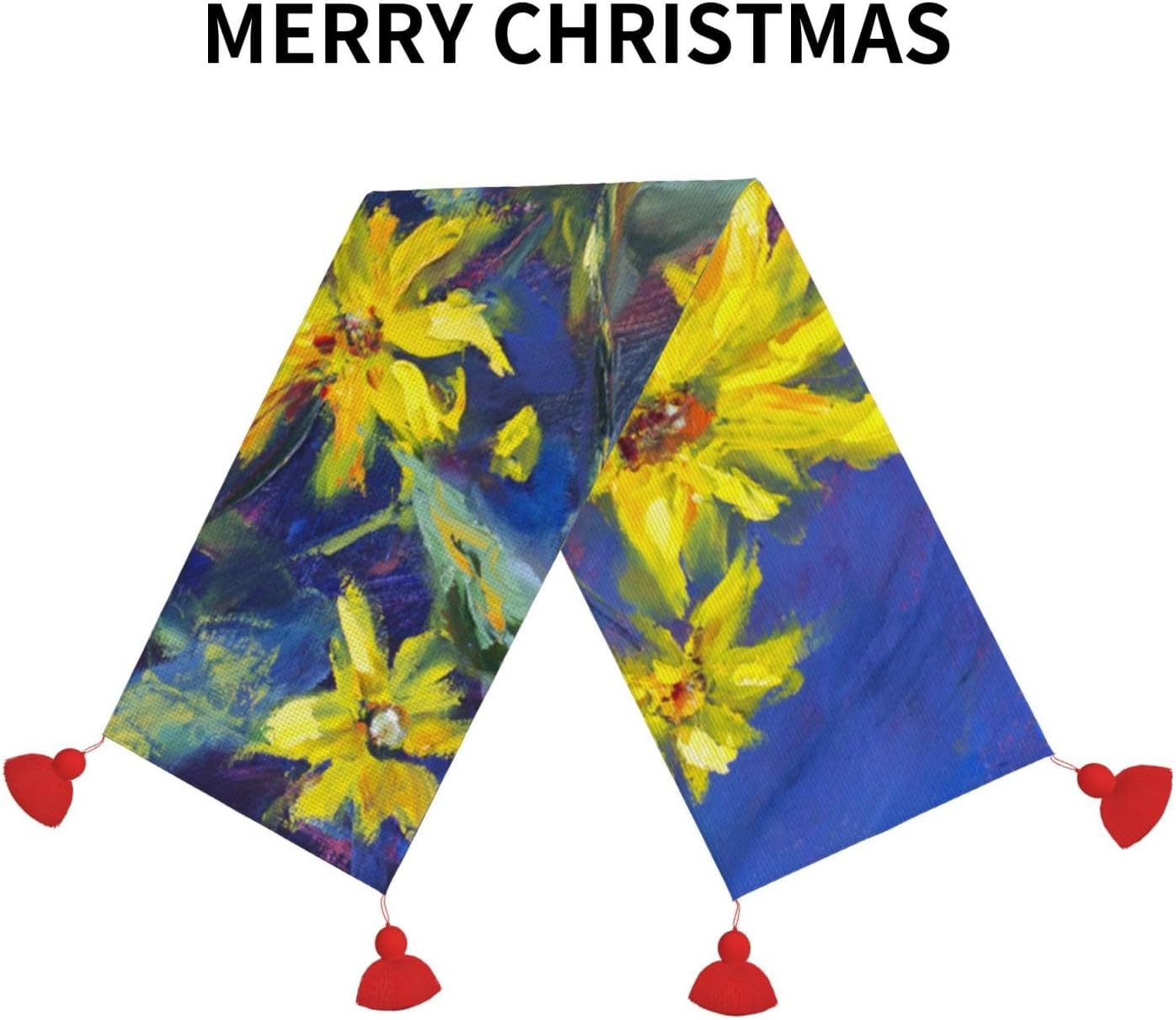 Yellow Flowers on Blue Background Christmas Table Runner Dining Table Decor Christmas Decorations Indoor Home Decor Christmas Table Runners Xmas