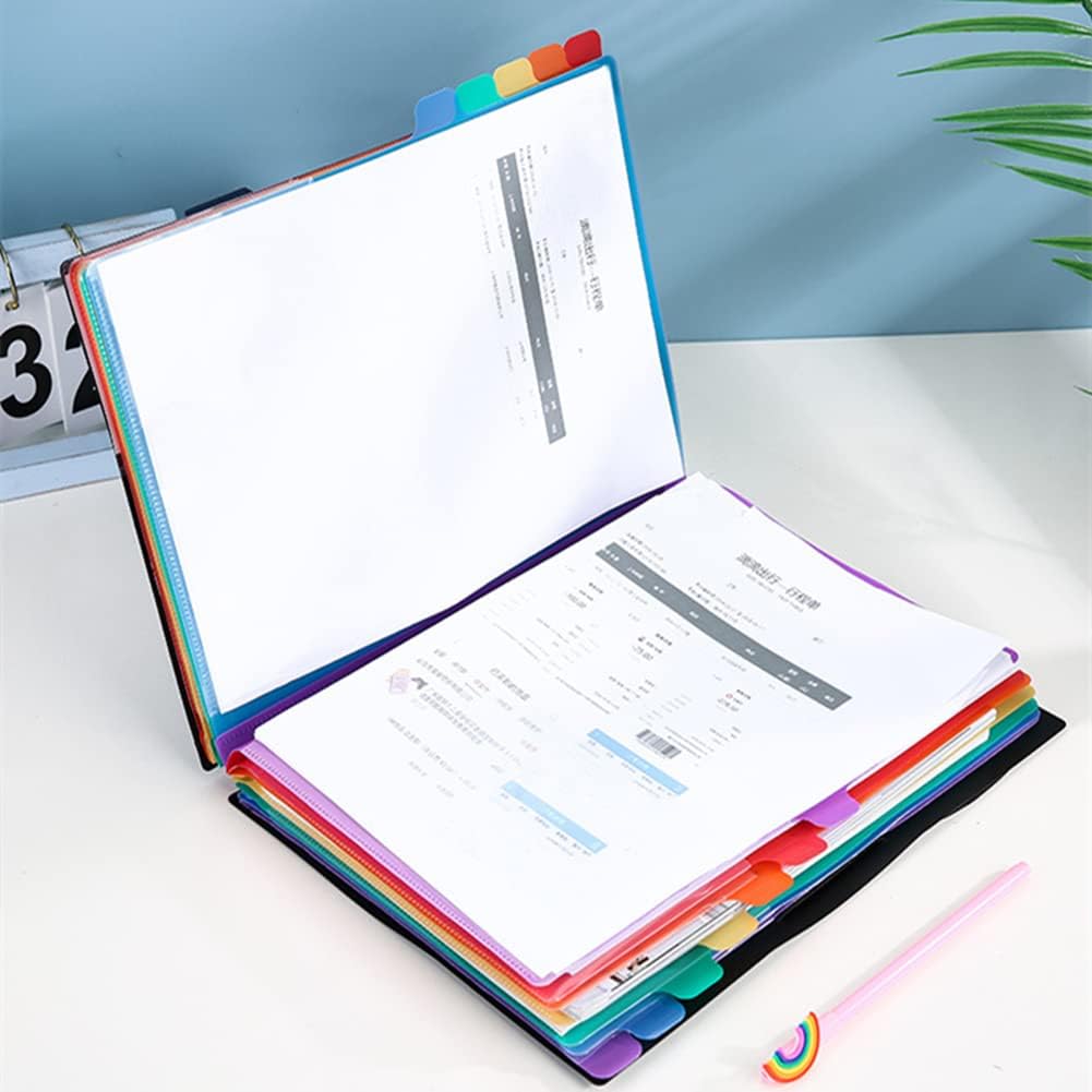 Carpeta organizadora de archivos expansible 24 bolsillos tamaño A4, carpeta de archivos de color con forro de arco iris de plástico, diseñada para