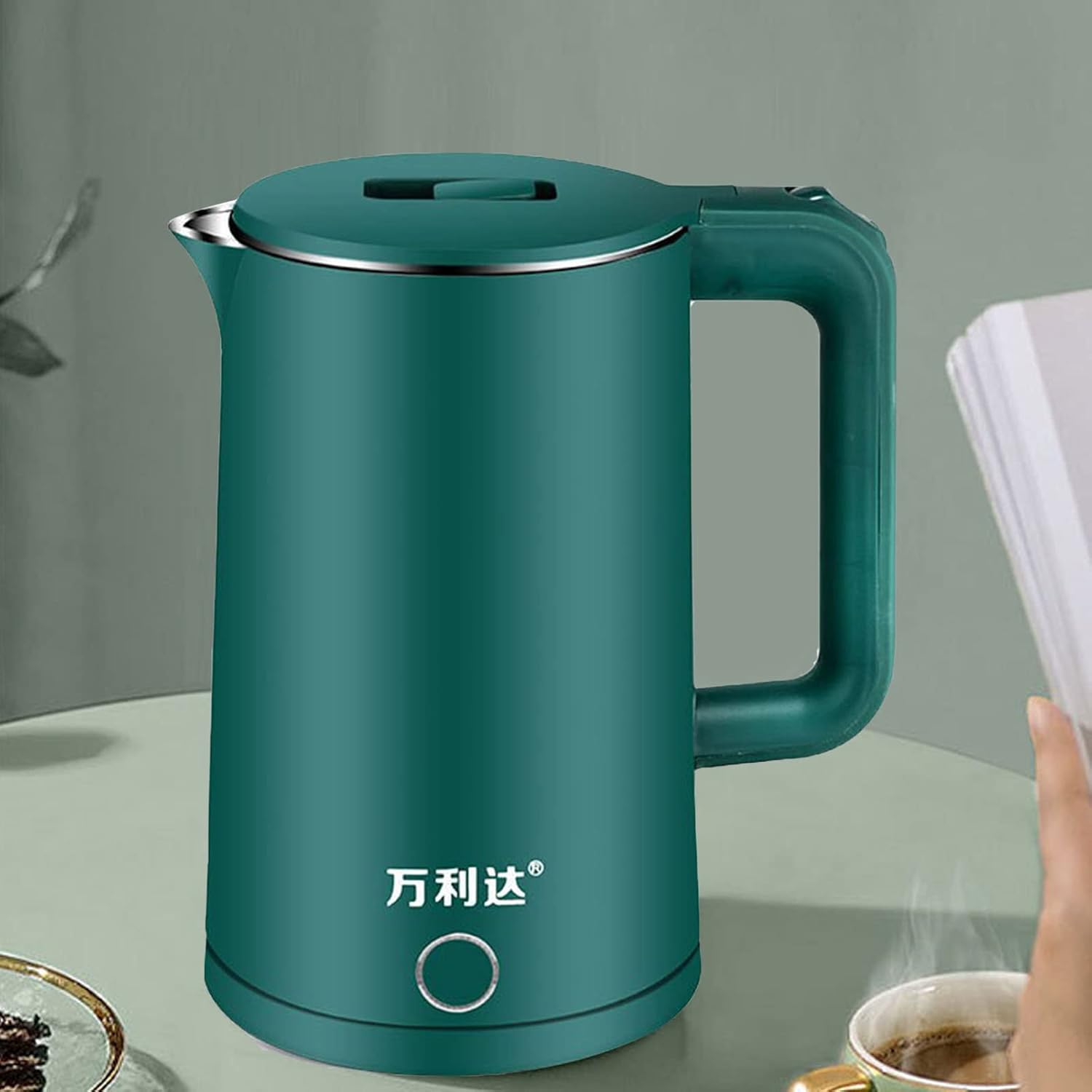 Yosoo Caldera de agua eléctrica, tetera de calentamiento rápido, 4 protecciones de seguridad, 2.3 L, hervidor eléctrico de acero inoxidable de doble