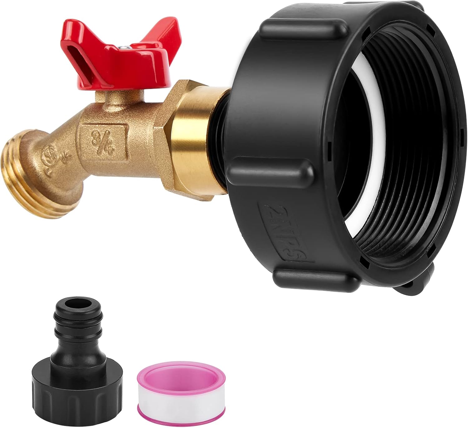 WADEO Adaptador de tanque IBC, adaptador de rosca fina de 2.36 pulgadas para tanque IBC de 275-330 galones, Aadpter IBC Tote Aadpter con válvula de