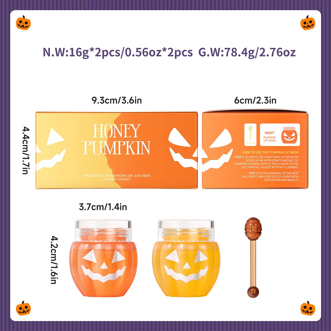 Juego de máscara labial de calabaza y miel de Halloween, mascarilla nutritiva e hidratante para labios de día y noche, bálsamo de abeja, exfoliante