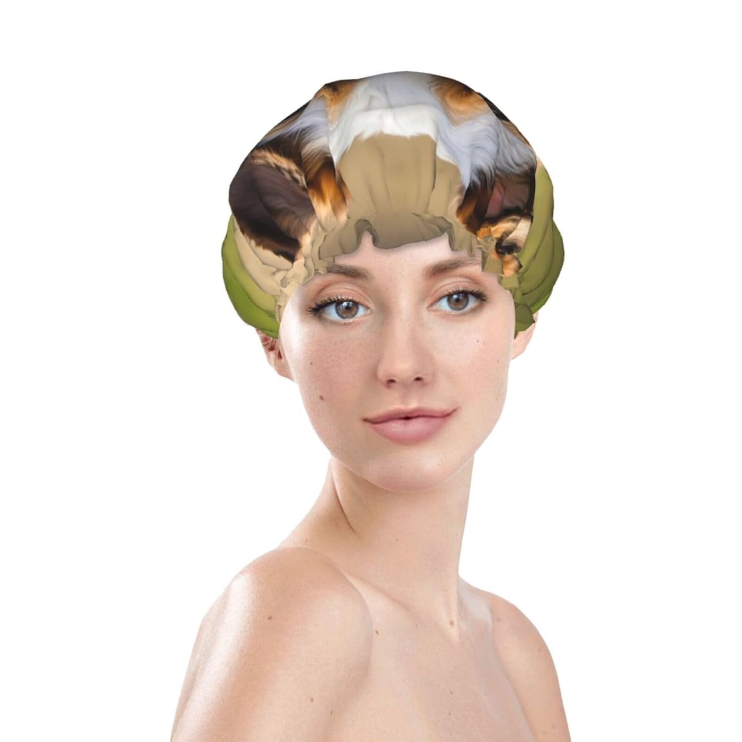 Cute Dog Print Shower Cap,Elastic And Reusable Bath Hair Hat For Long Hair,Large Waterproof Shower Bonnet,For Women Men Kids