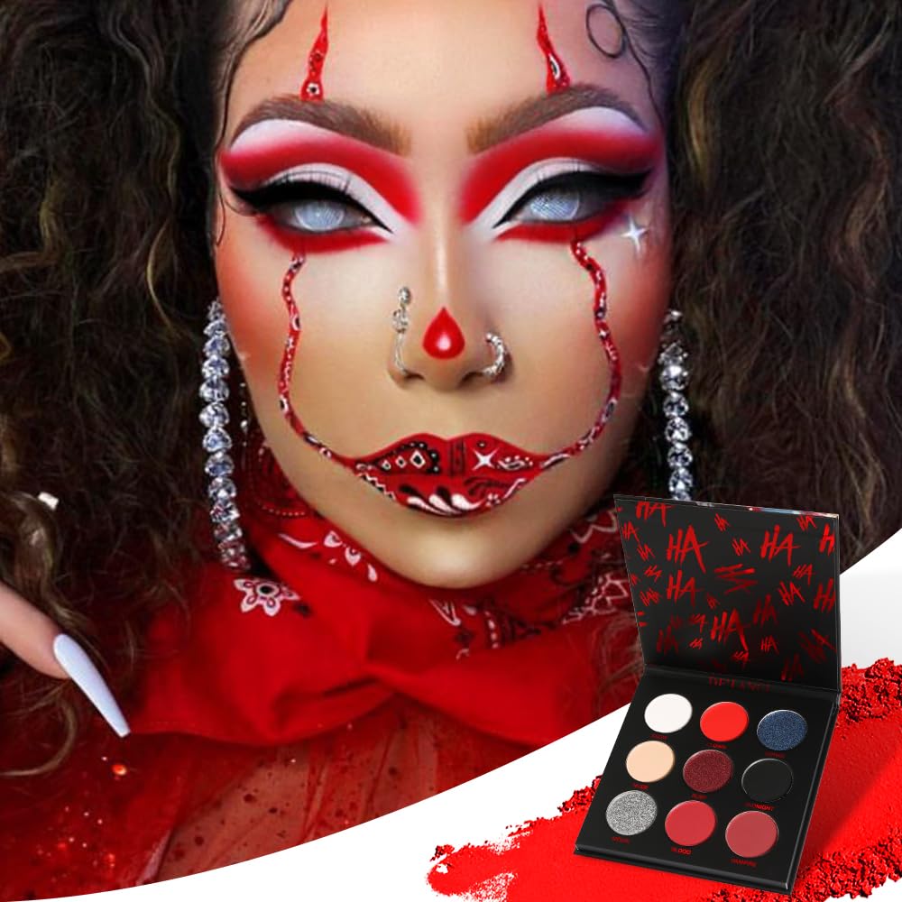 ecofavor Red Goth – Paleta de sombra de ojos  9 colores verdaderos tonos de ojos rojos y negros  Maquillaje de purpurina de Halloween  Alta