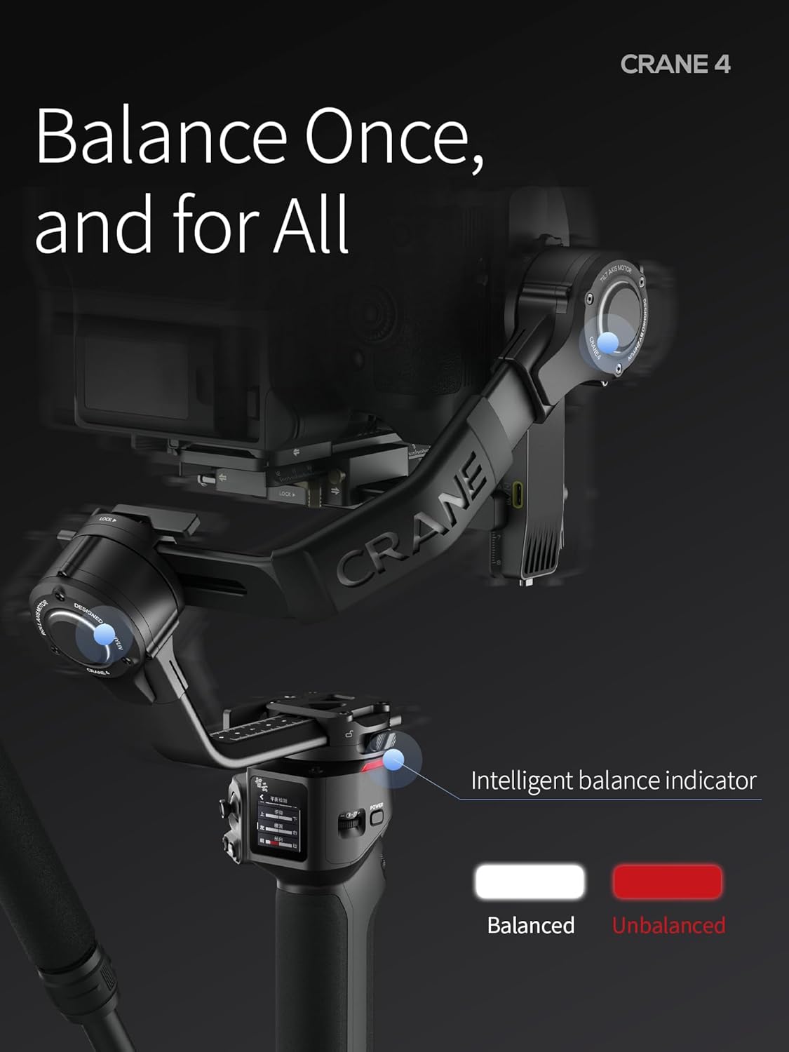 ZHIYUN Grúa 4 con control manual, estabilizador cardán de 3 ejes para cámaras réflex digitales y sin espejo, Nikon Sony Panasonic Canon Fujifilm