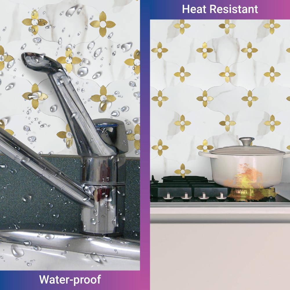 Artemuro Azulejos de PVC para despegar y pegar, de 9.8 x 10.8 pulgadas, para cocina, baño, lavandería, cámper, chimenea, encimera (mármol blanco