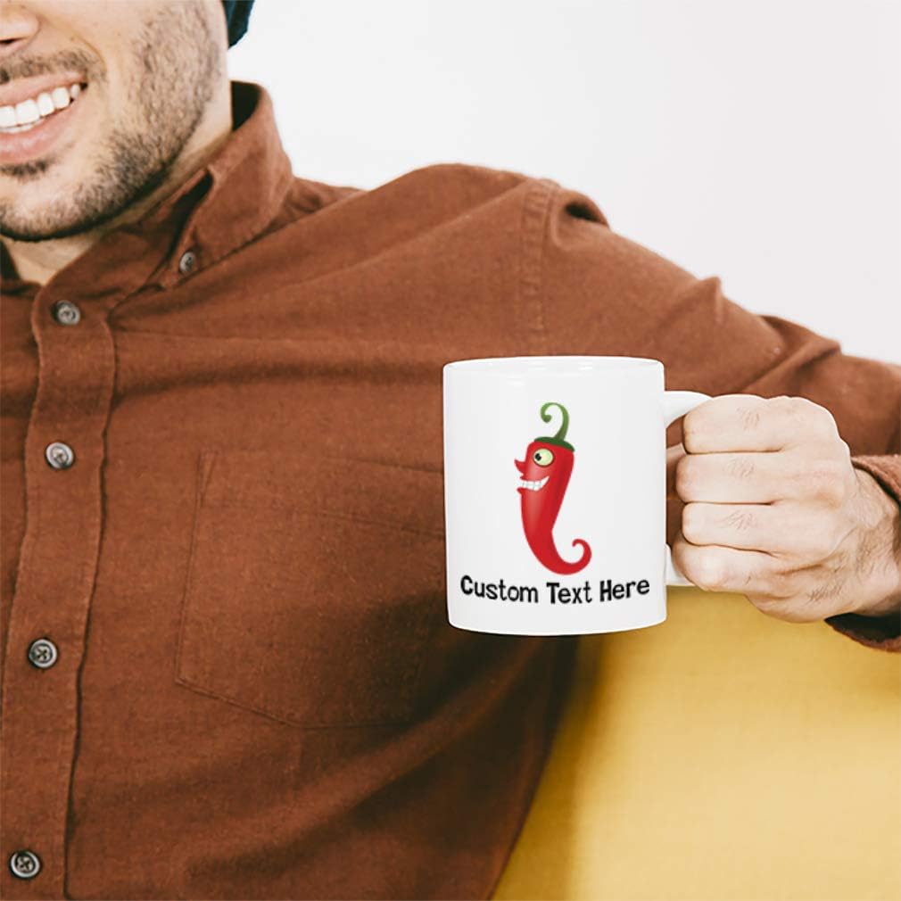 Taza de café divertida personalizada Taza de café Chili Pepper Taza de té de cerámica blanca 11 onzas Texto personalizado aquí
