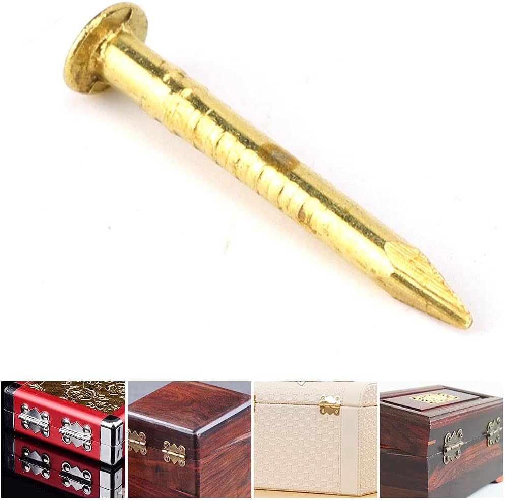 Oumefar 100 piezas de uñas de latón de cabeza redonda de cadena dorada, minimodelo, bisagra de muebles para uñas, accesorios de hardware,
