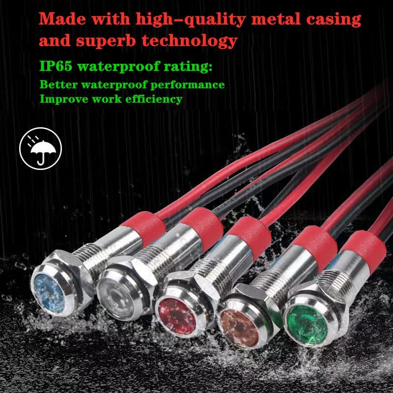 JAIZAIWJ Luz indicadora LED de 0.236 in 14 “12 V24 V DC impermeable azul plana metal indicador señal con cable de 5.906 in luz indicadora LED