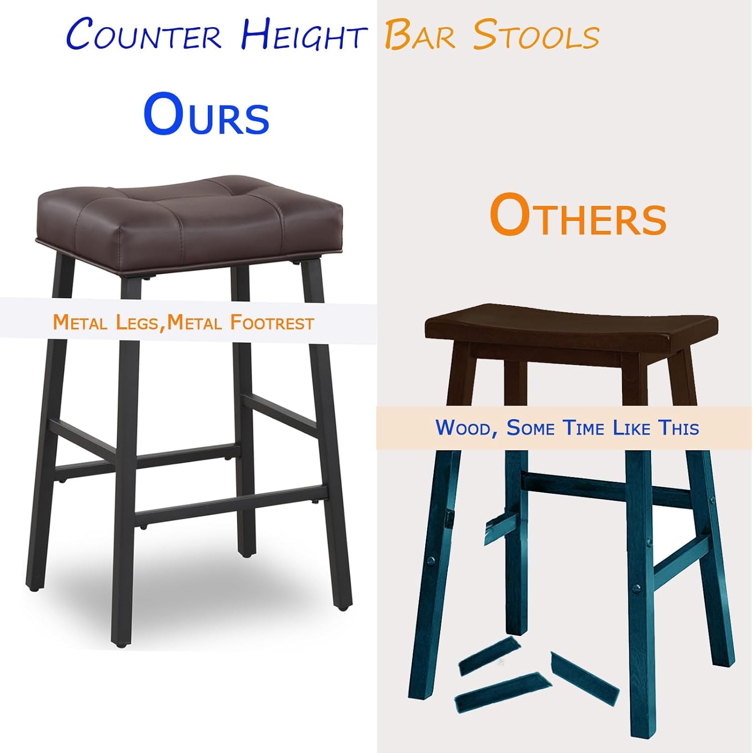 KAIRUITUCH Taburetes de bar de altura de mostrador, taburetes de bar de cocina de 24 pulgadas con respaldo, taburetes acolchados de asiento