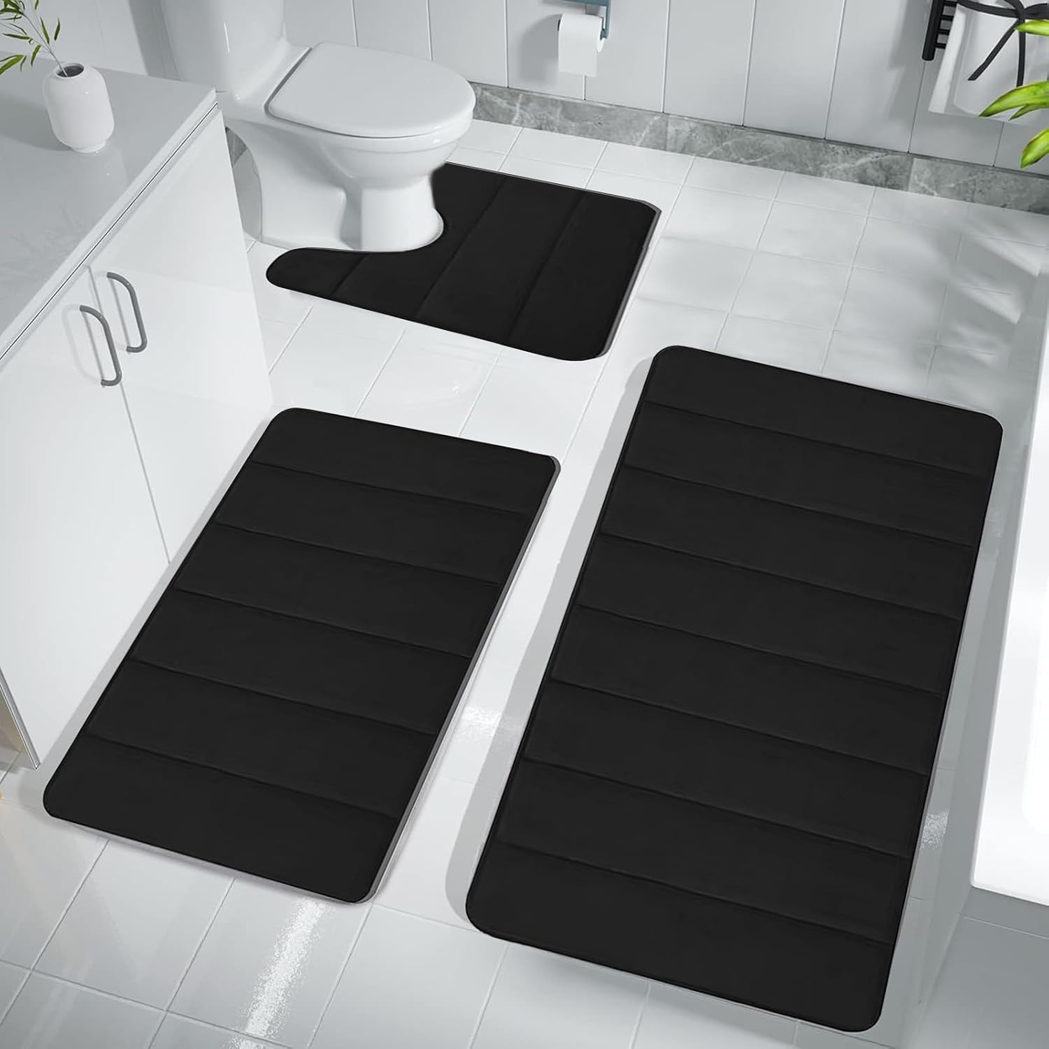 Hedgx Juego de tapetes de baño de espuma viscoelástica, alfombras gruesas de baño para 3 piezas, tapetes de inodoro, suaves y cómodos, de alta