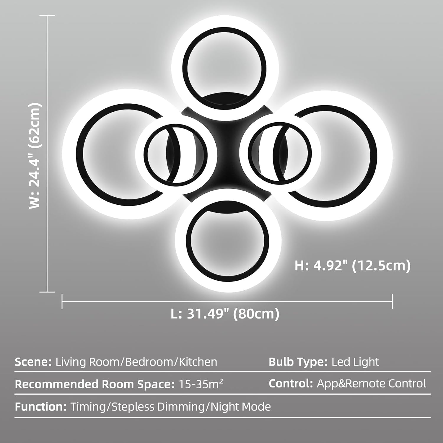 Lámpara de techo LED moderna y contemporánea con control remoto, lámpara de techo regulable de 32 pulgadas para comedor, cocina, sala de estar,