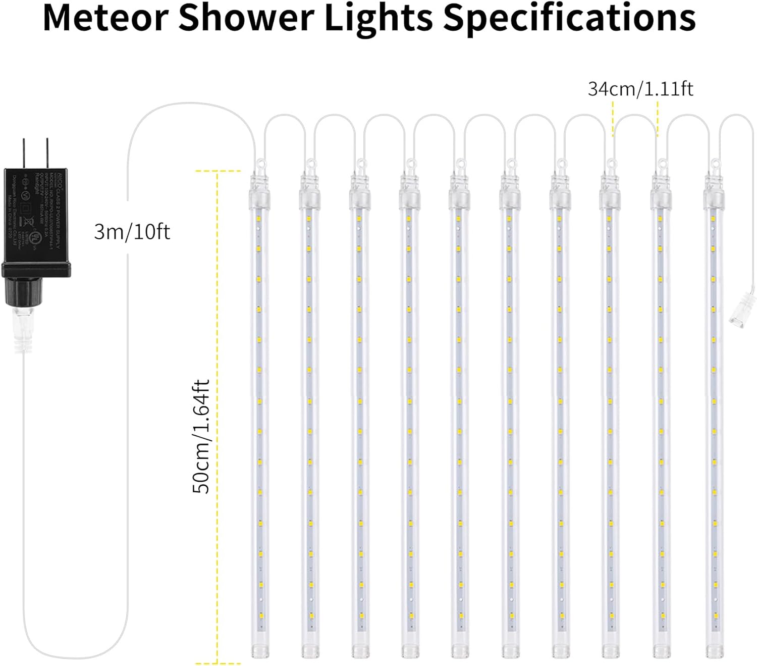 JJGoo Luces de Navidad de lluvia de meteoritos, 10 tubos de 20 pulgadas, 360 luces LED de carámbano, luces de lluvia al aire libre para Navidad,