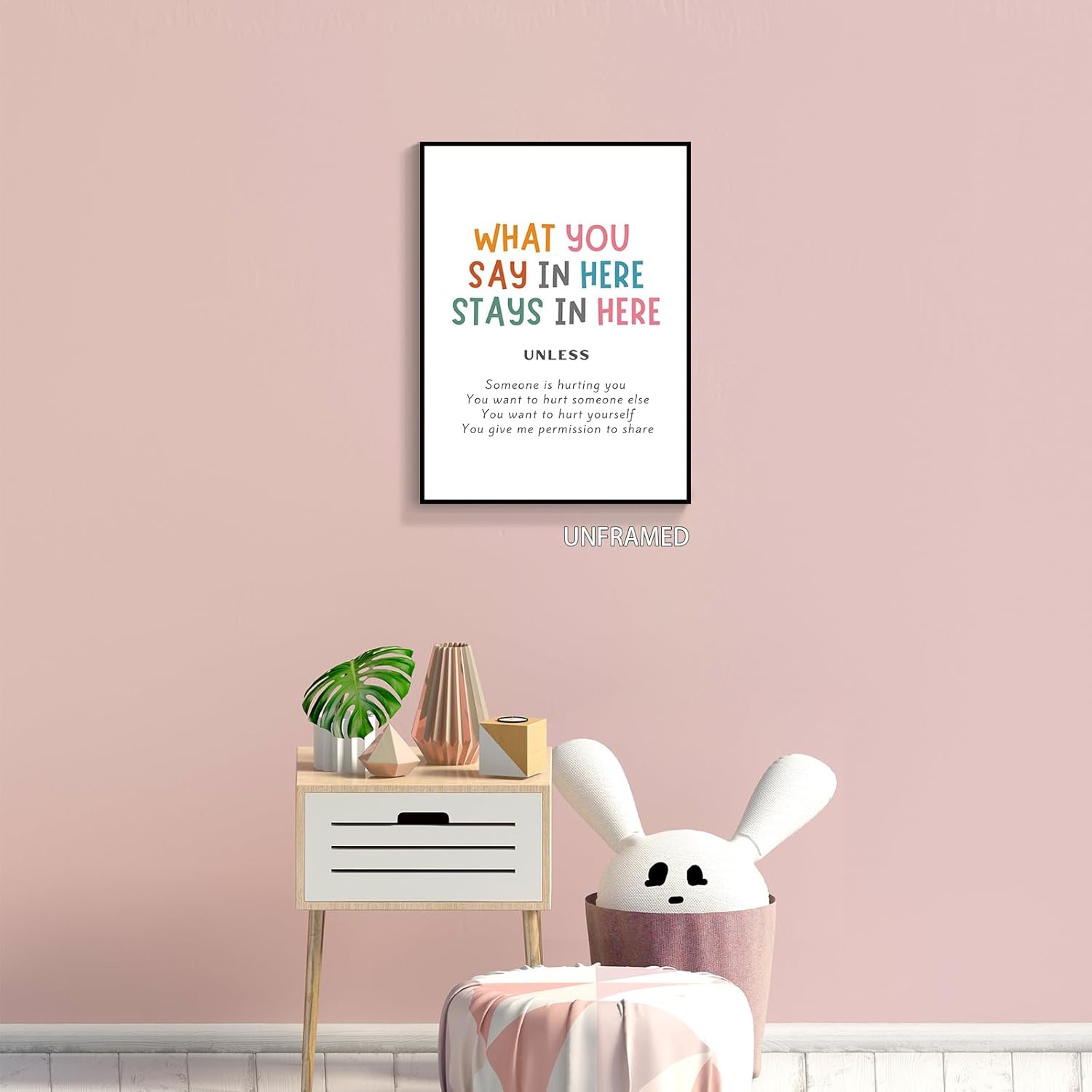 xbsifyiooa Póster de confidencialidad What You Say In Here Stays In Here, psicología de la salud mental, terapia de oficina, arte de pared,