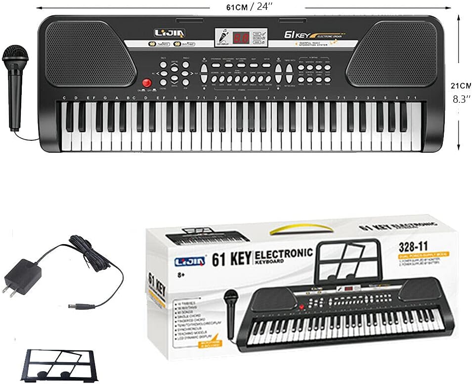 iMeshbean – Piano de teclado eléctrico para niños de 24 pulgadas, piano de 61 teclas, piano electrónico con micrófono, teclado de música, piano para