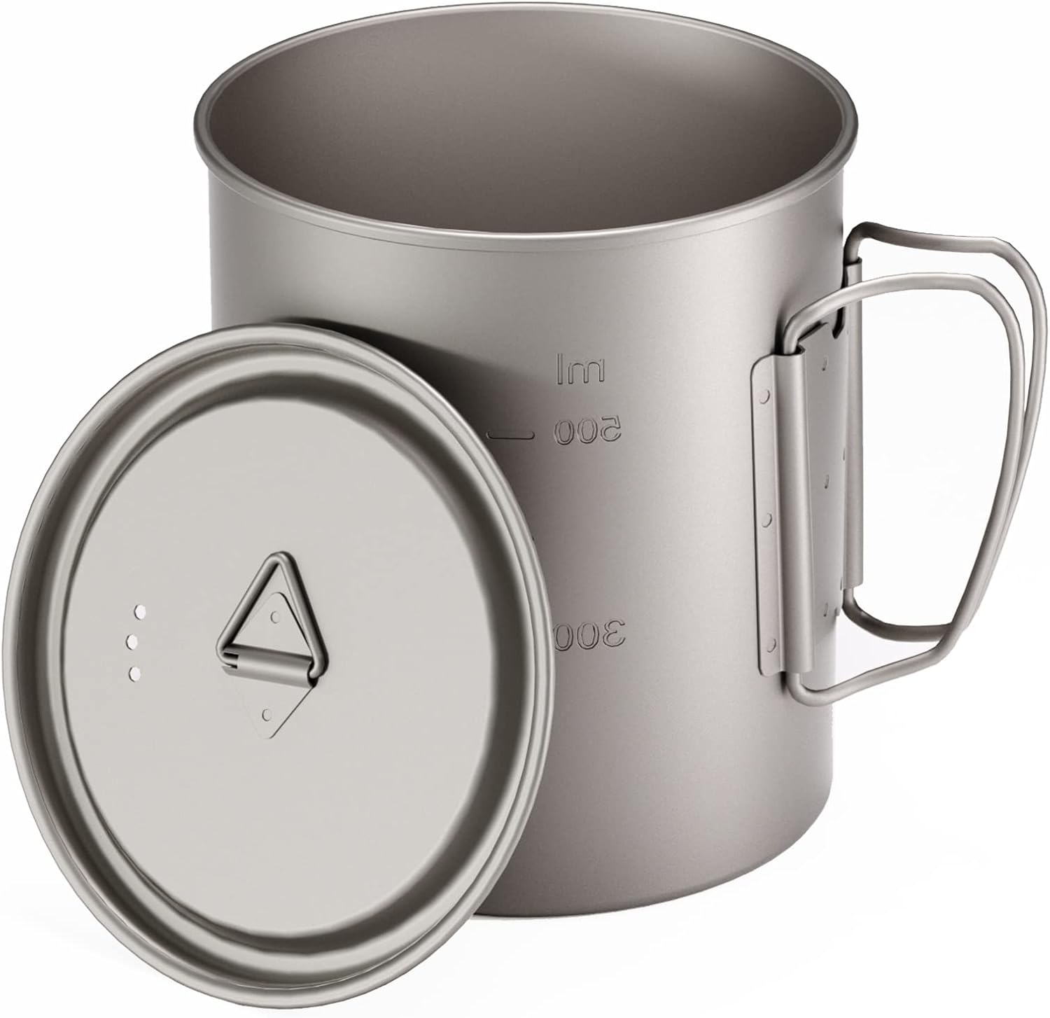Taza de titanio de 25 oz con tapa y mango plegable, taza de café de titanio para senderismo, viajes, mochileros, fuego abierto