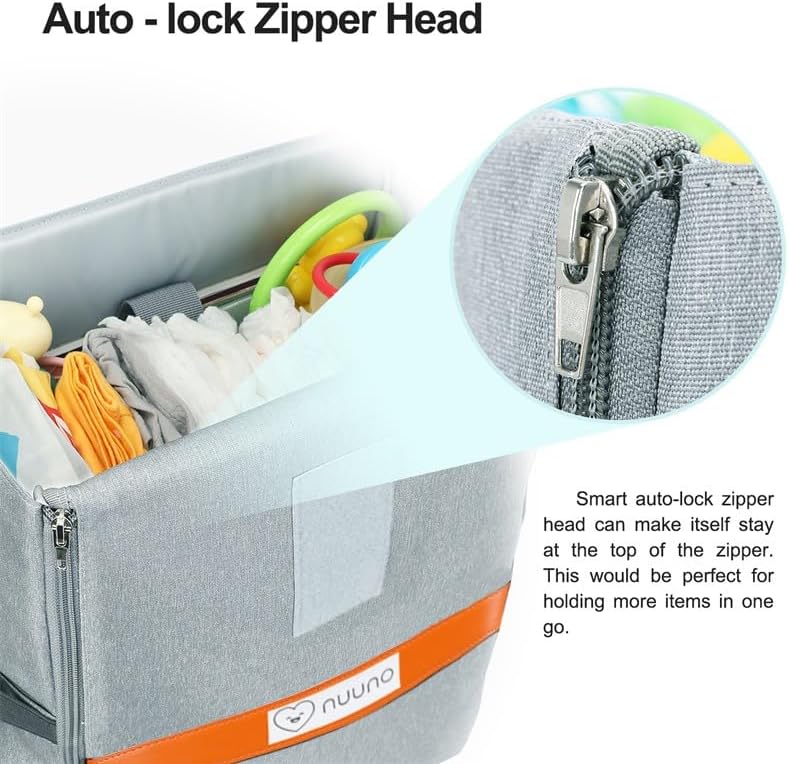 Nuuno – Bolsa de pañales para bebé, bolsa de viaje multifunción con cambiador, bolsillos aislados, impermeable y correas para cochecito, Gris,