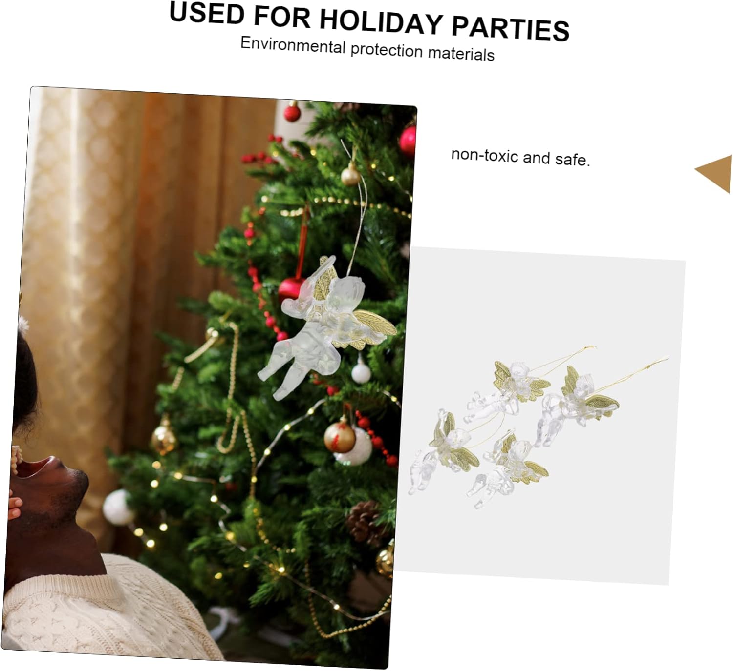 ABOOFAN 60 piezas de colgantes de ángel transparentes para árbol de Navidad, adornos de ángel, adornos de árbol de Navidad, adornos de árbol de