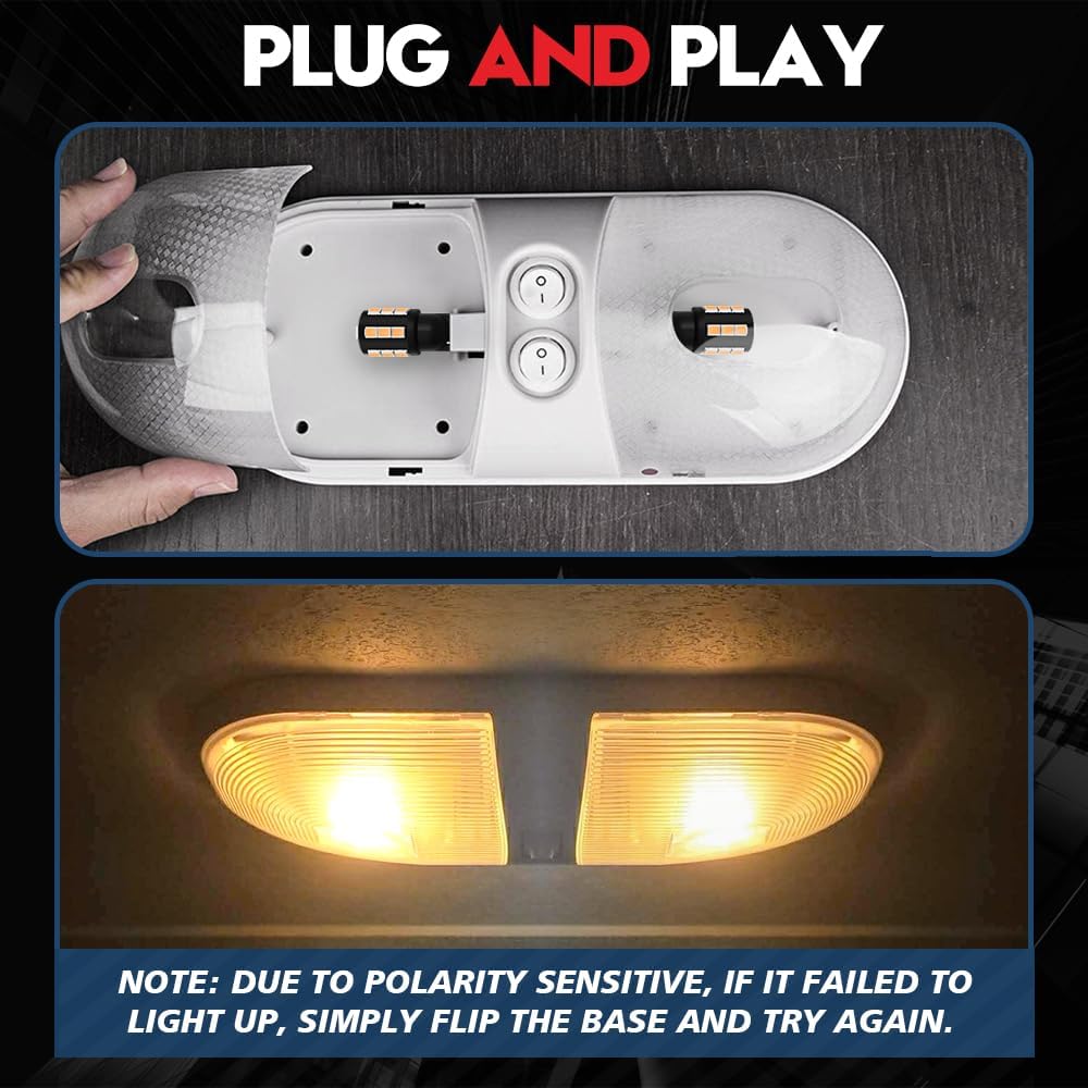 VehiCode – Bombilla LED 921 para interior de caravana, blanco cálido 912 922 906 194 T10, base de cuña 168 2825, cúpula suave, luz de mapa, 12 V,