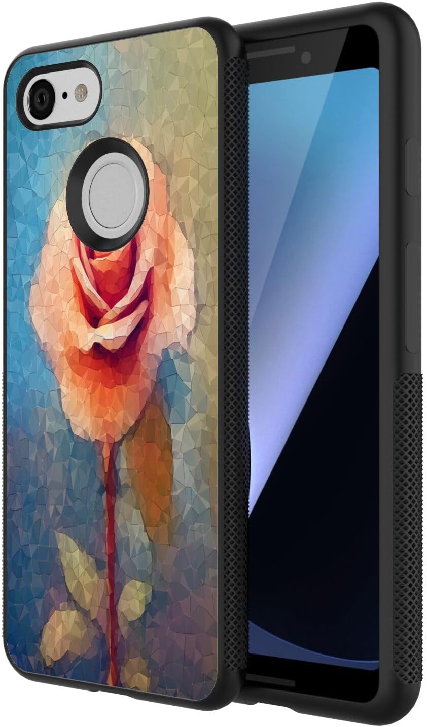 DAFEI Phone Case Compatible with Google Pixel 3a Rose Flower-aa1207 Black Frame Shockproof and Slim Rubber TPU Material with Uniqe Design