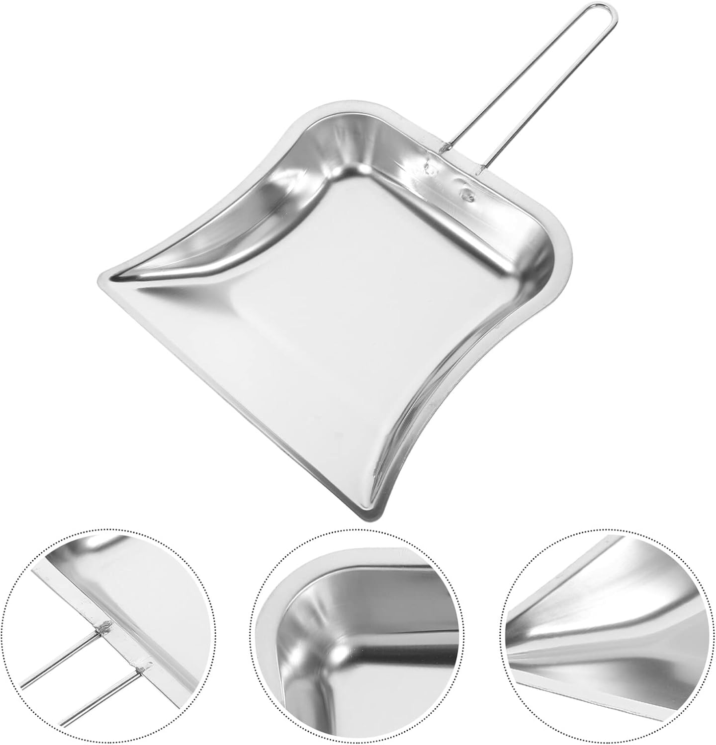 GLEAVI Sartén de metal resistente  Sartén de acero inoxidable con asa, pala de basura de mano, borde de precisión, pequeño recogedor para el hogar,