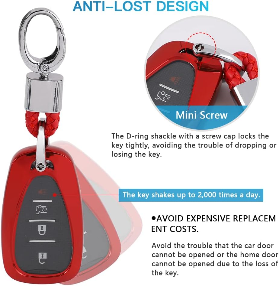 1797 Funda roja para llavero para Chevy Chevrolet Malibu Cruze Equinox Camaro Blazer Traverse Sonic Spark Trailblazer Bolt Trax Car Key Chain Case