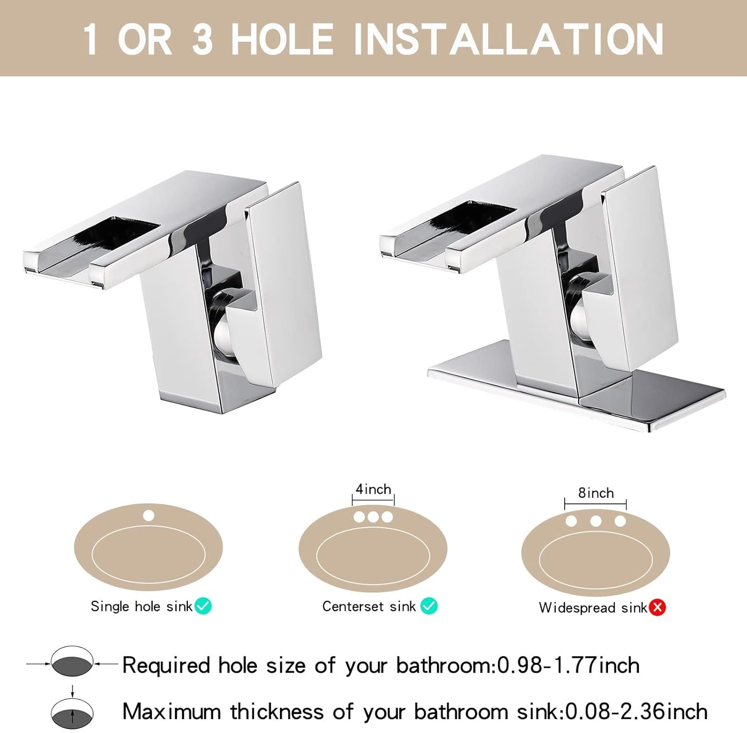 Grifo de lavabo de baño con luz LED para 1 agujero, cascada cromada, de una sola manija, grifos de tocador para lavabos con drenaje desplegable de